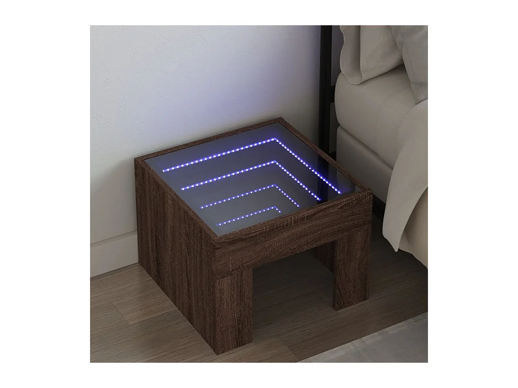 Table de chevet avec LED infini chêne marron 40x40x30 cm