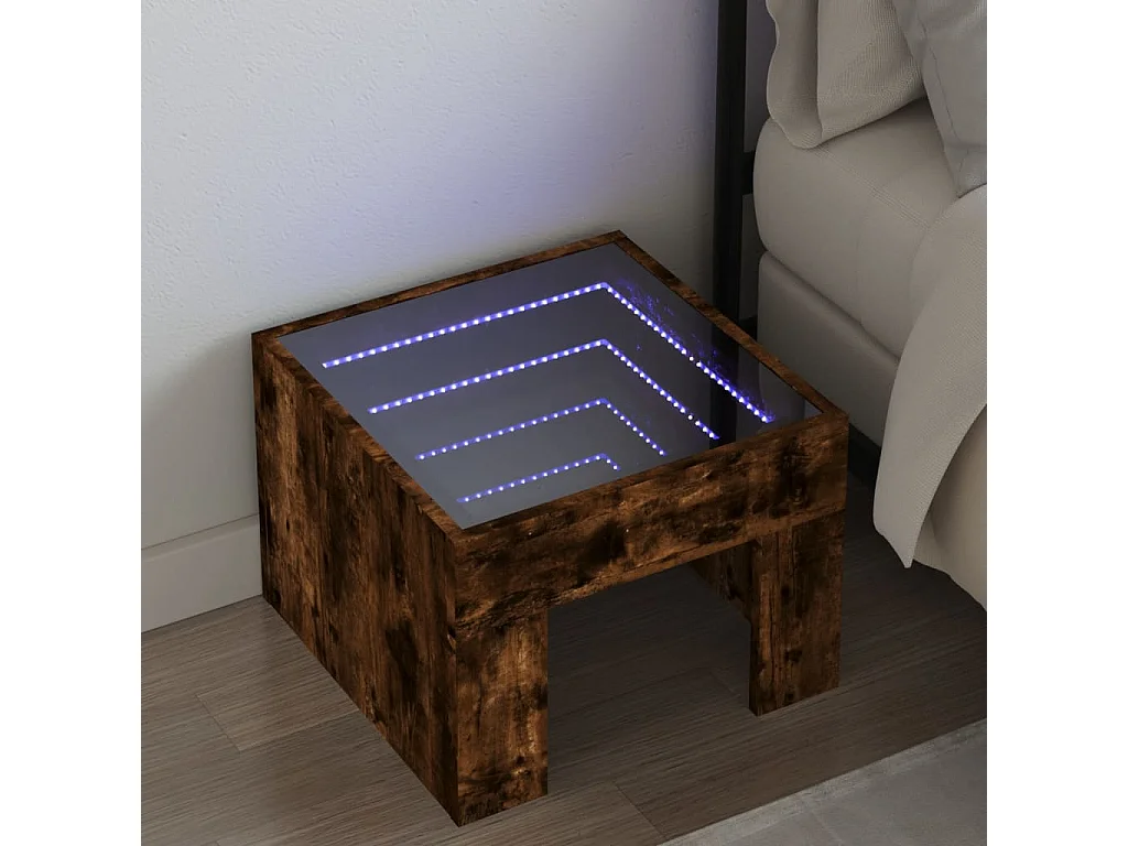 Table de chevet avec LED infini chêne fumé 40x40x30 cm