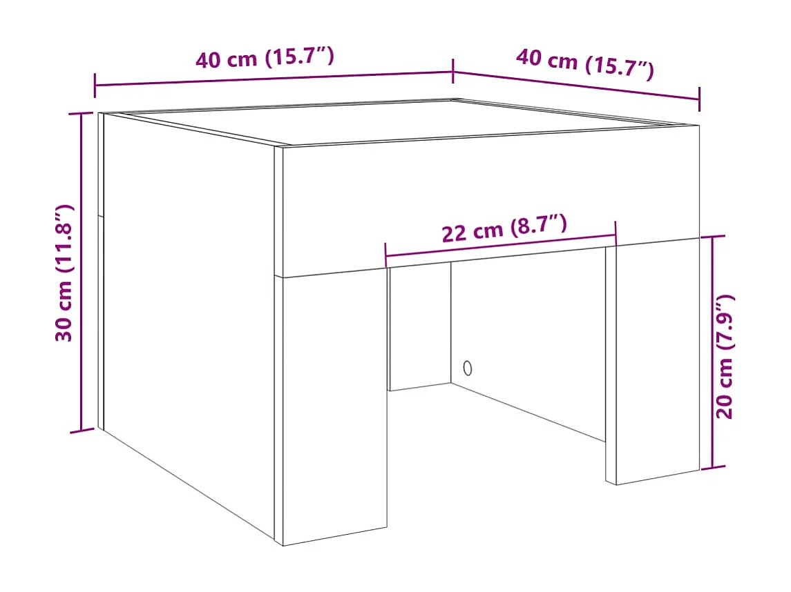 Table de chevet avec LED infini chêne fumé 40x40x30 cm