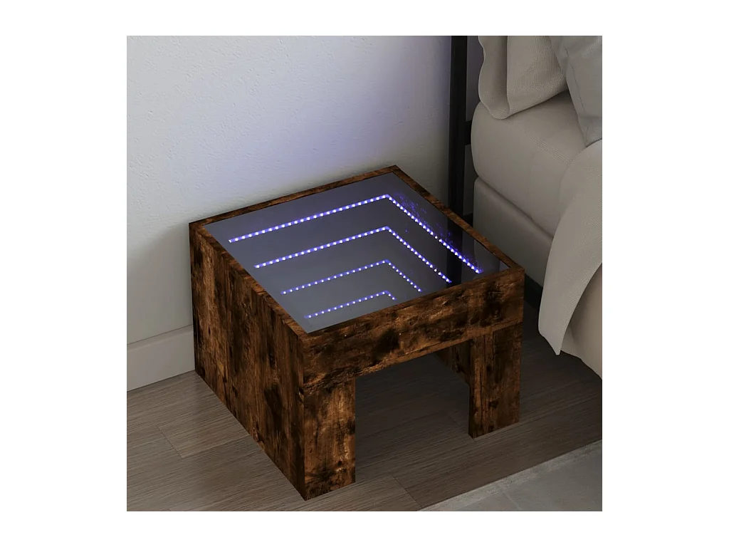 Table de chevet avec LED infini chêne fumé 40x40x30 cm