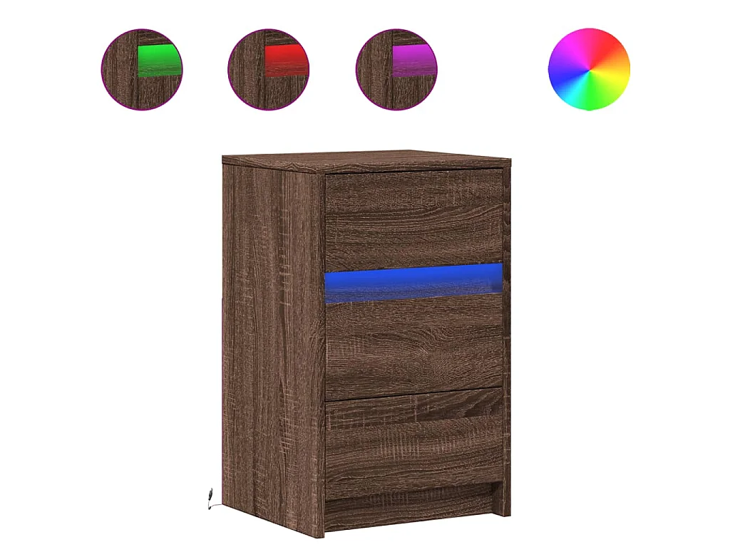 Comodino con Luci LED Rovere Marrone in Legno Multistrato