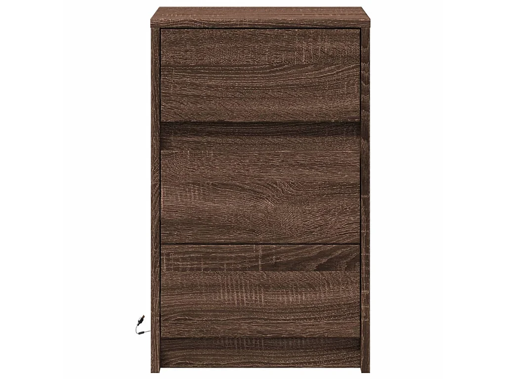 Comodino con Luci LED Rovere Marrone in Legno Multistrato