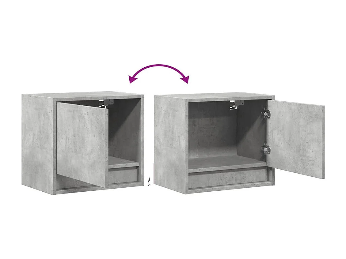 Tables de chevet murales avec lumières LED 2 pcs gris béton