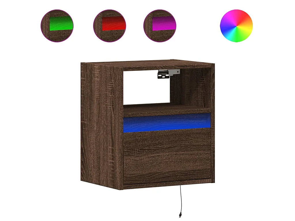 Nachtkastjes met LED's 2 st wandgemonteerd bruin eikenkleur