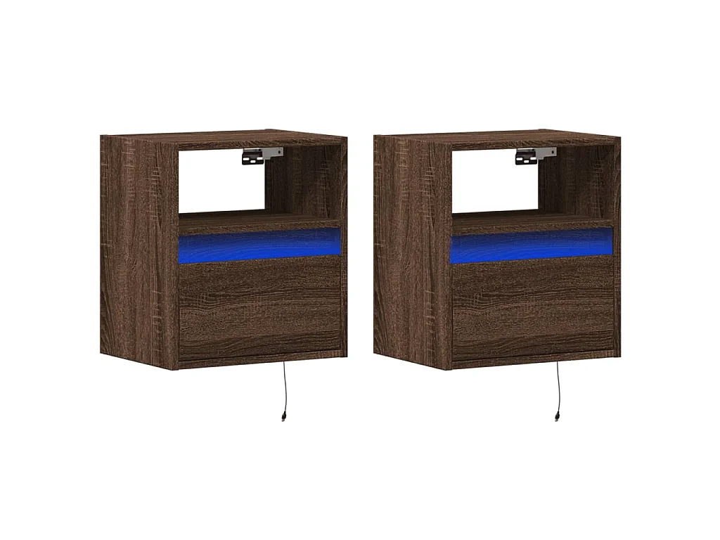 Nachtkastjes met LED's 2 st wandgemonteerd bruin eikenkleur