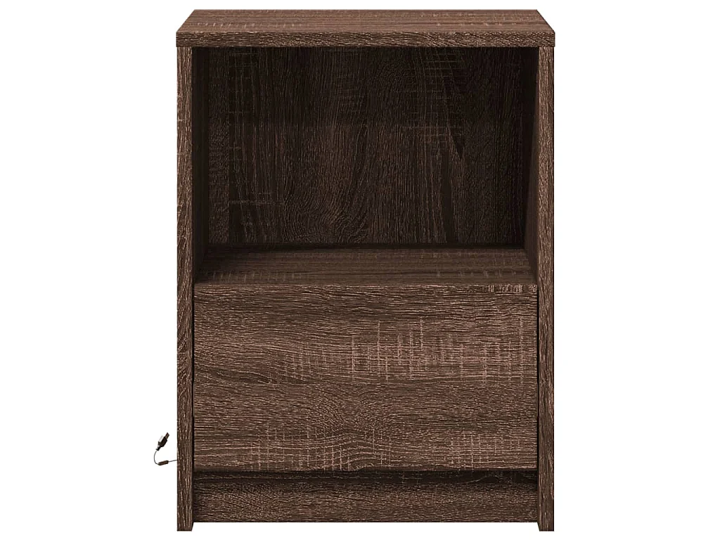 Armoires de chevet et lumières LED 2 pcs chêne marron