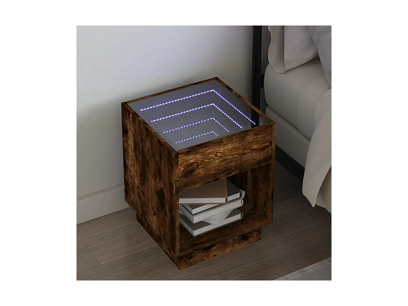 Nachttisch mit Infinity-LED Braun Eichen-Optik 40x40x50 cm