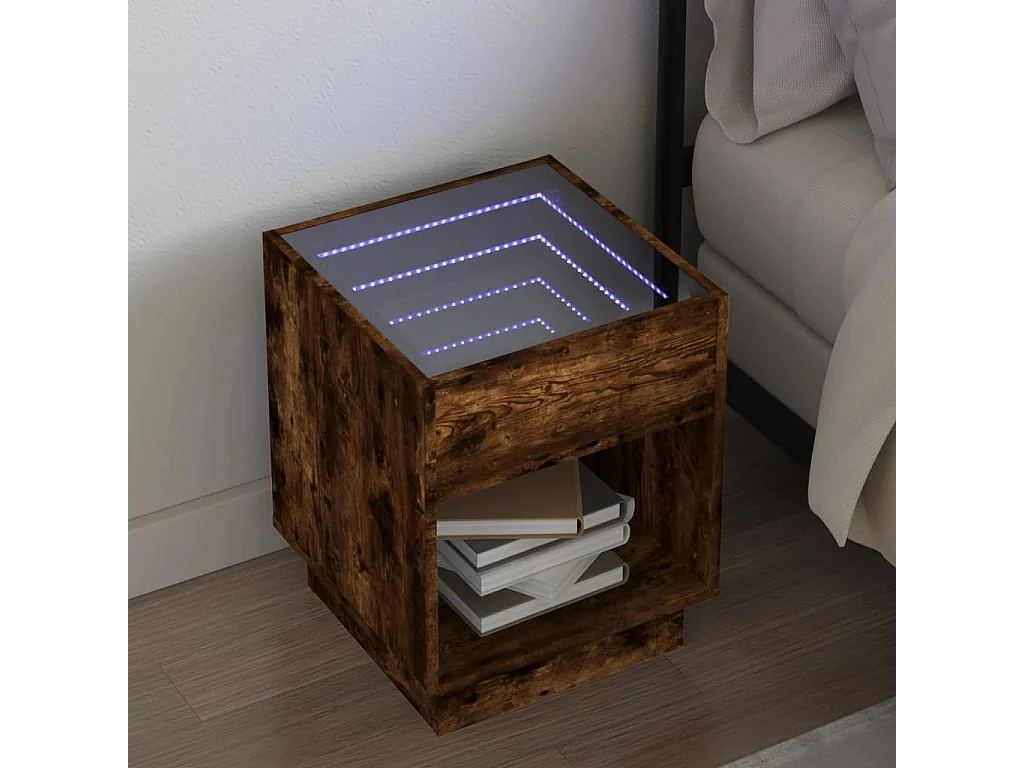 Table de chevet avec LED infini chêne marron 40x40x50 cm