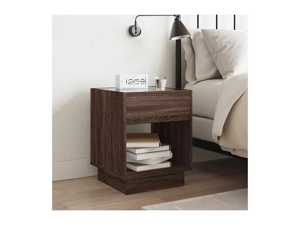 Table de chevet avec LED infini chêne marron 40x40x50 cm
