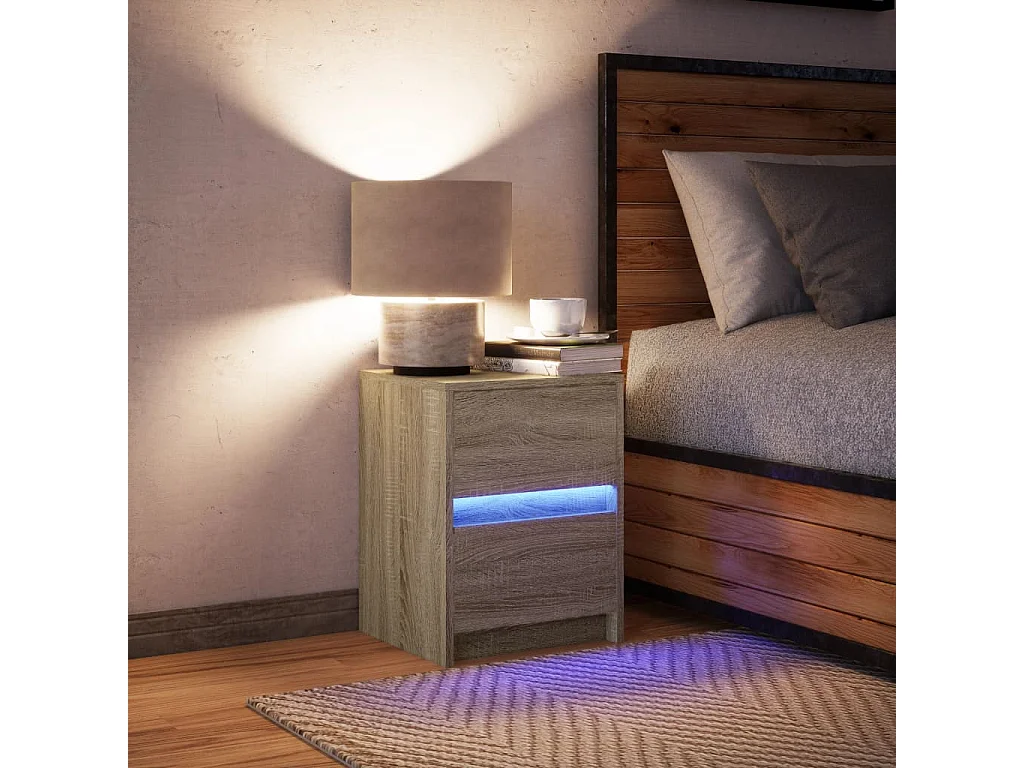 Armoire de chevet avec lumières LED chêne sonoma