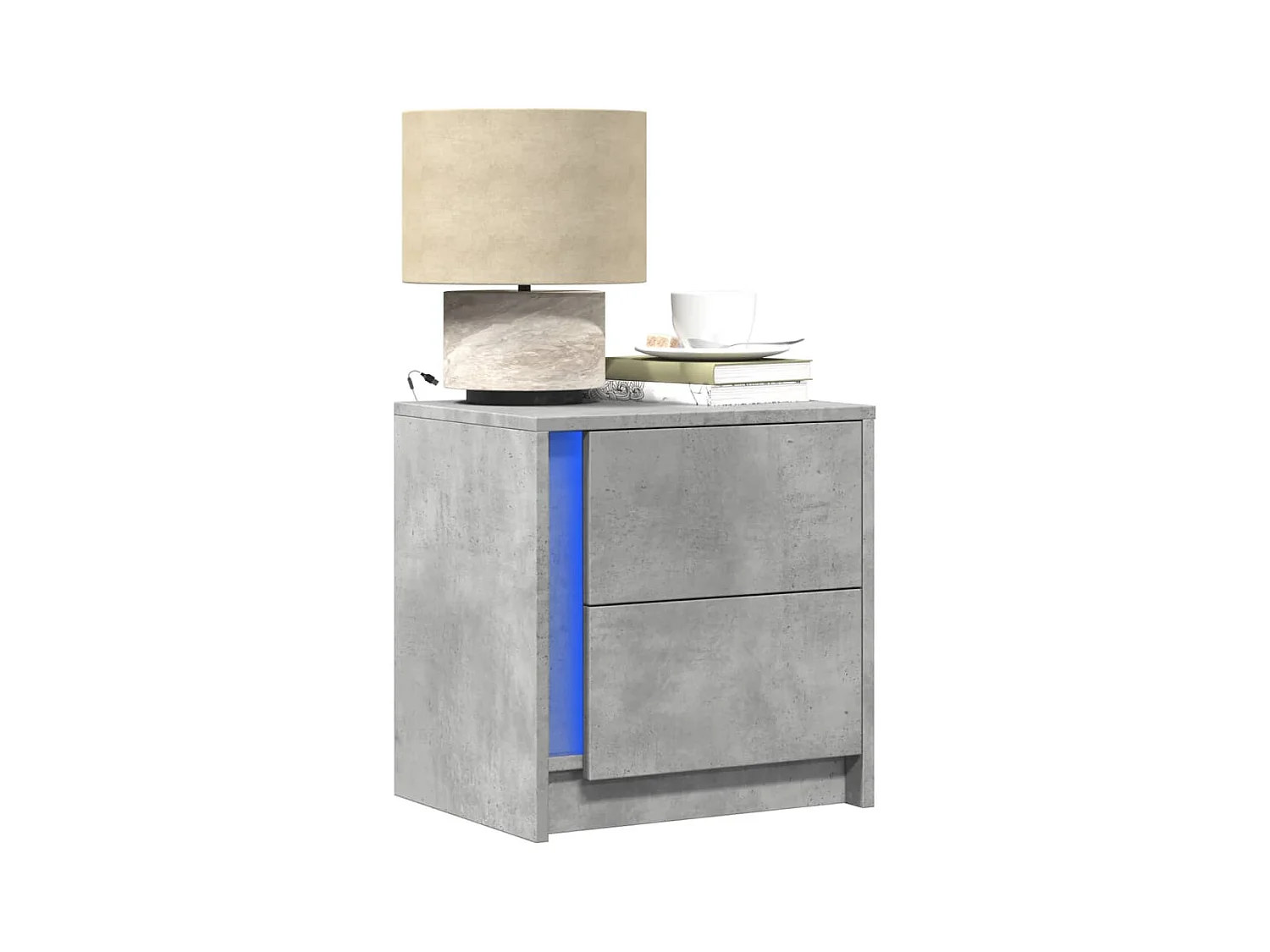 Armoires de chevet et lumières LED 2 pcs gris béton