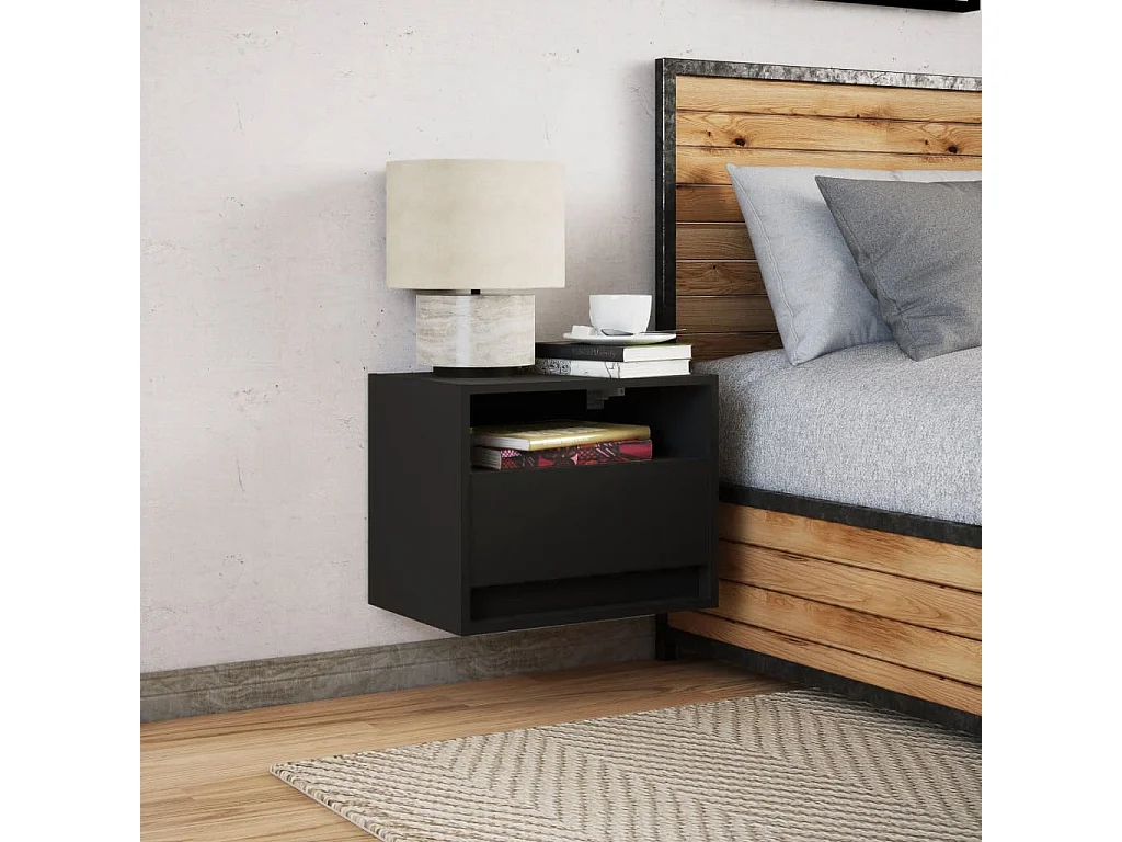 Wand-Nachttisch mit LED-Leuchten Schwarz