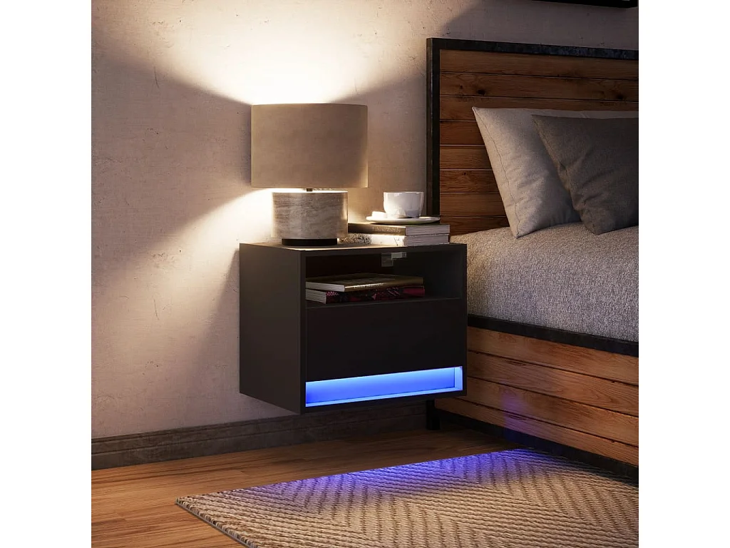 Wand-Nachttisch mit LED-Leuchten Schwarz
