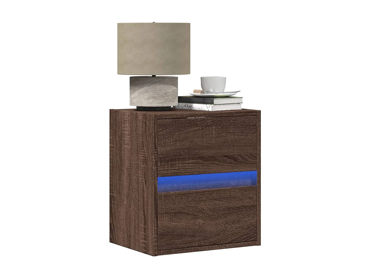 Tables de chevet murales avec lumières LED 2 pcs chêne marron