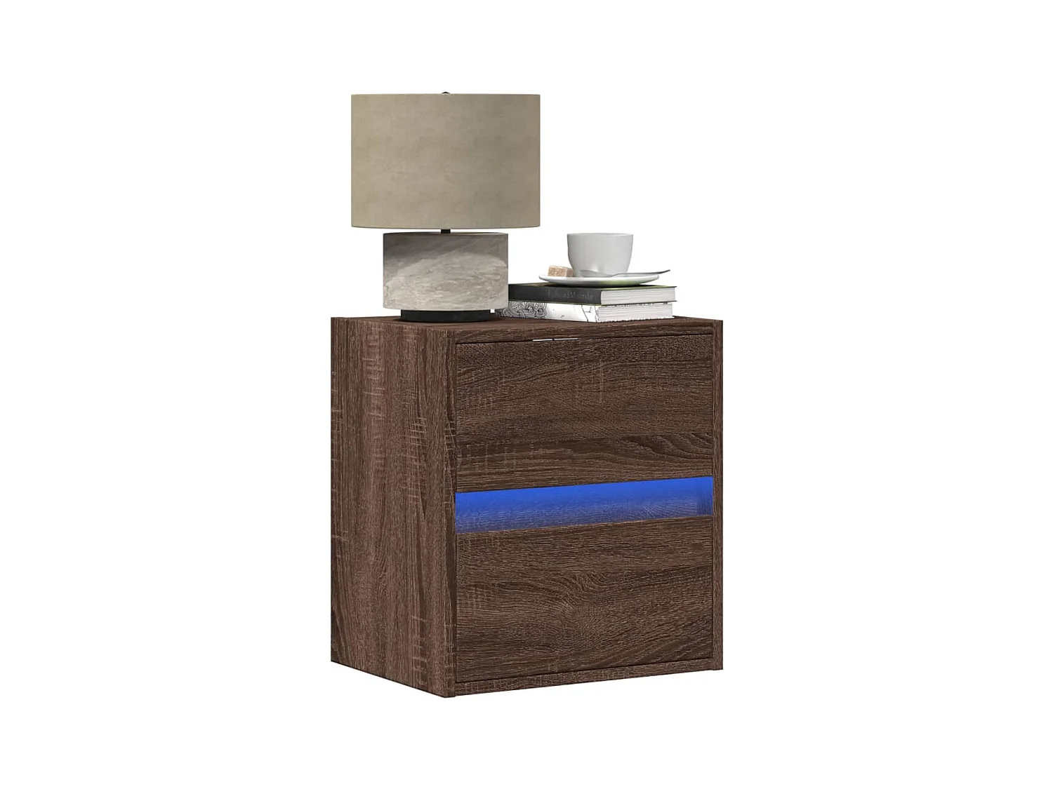 Tables de chevet murales avec lumières LED 2 pcs chêne marron