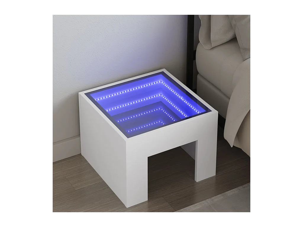 Table de chevet avec LED infini blanc 40x40x30 cm