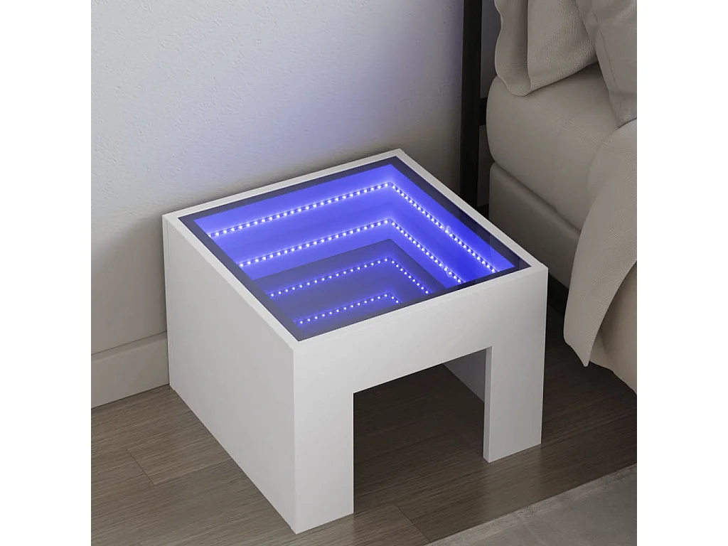 Mesa de cabeceira com luzes LED Infinity 40x40x30 cm branco