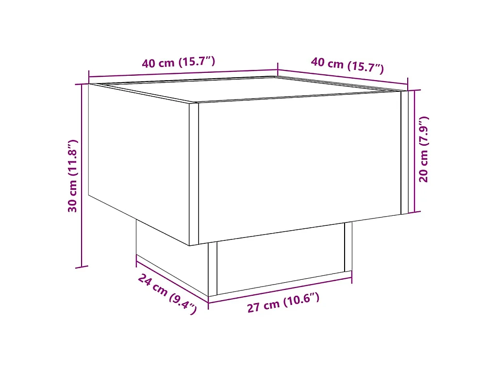 Nachtkastje met Infinity LED 40x40x30 cm betongrijs