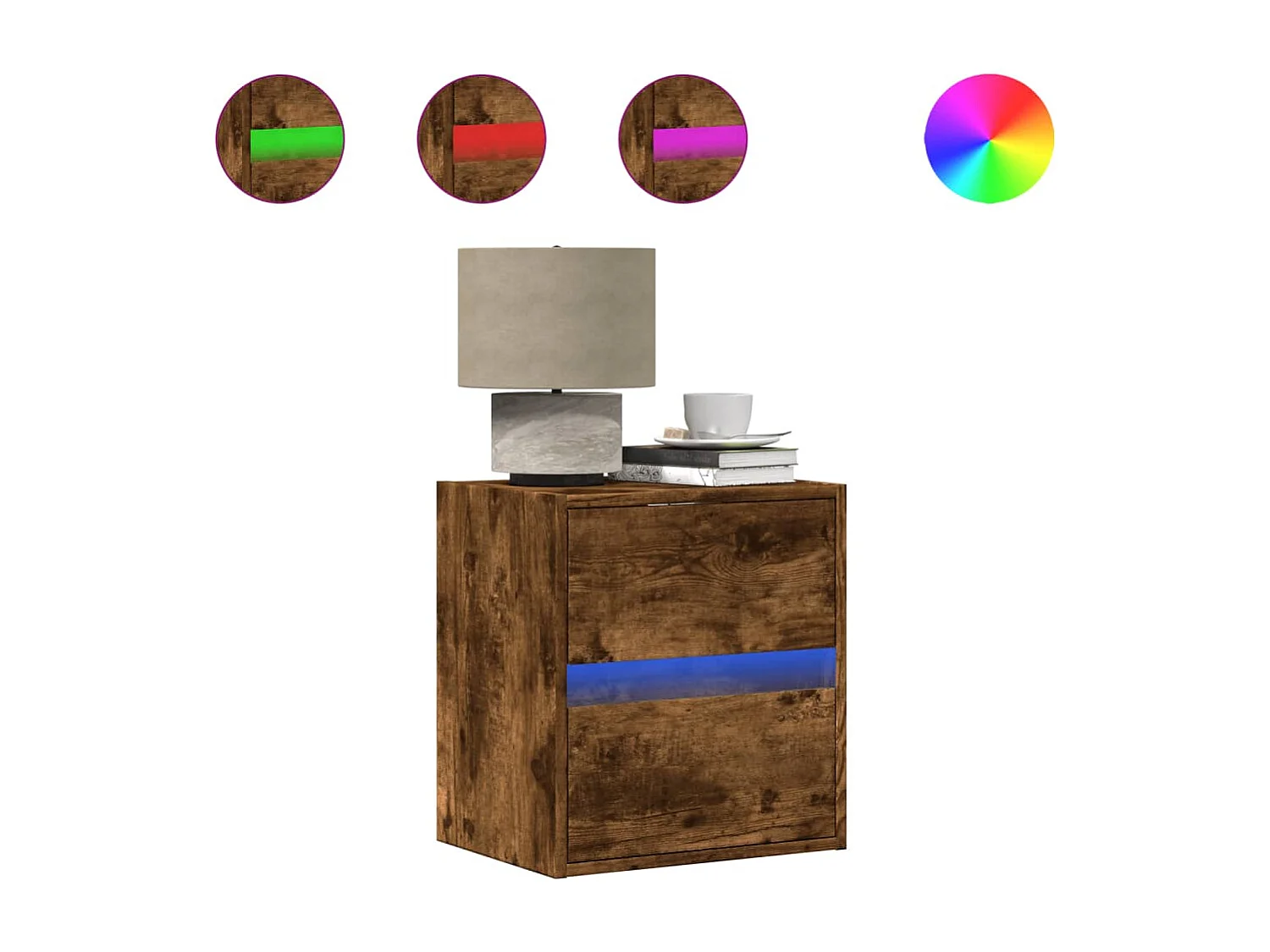 Table de chevet murale avec lumières LED chêne fumé