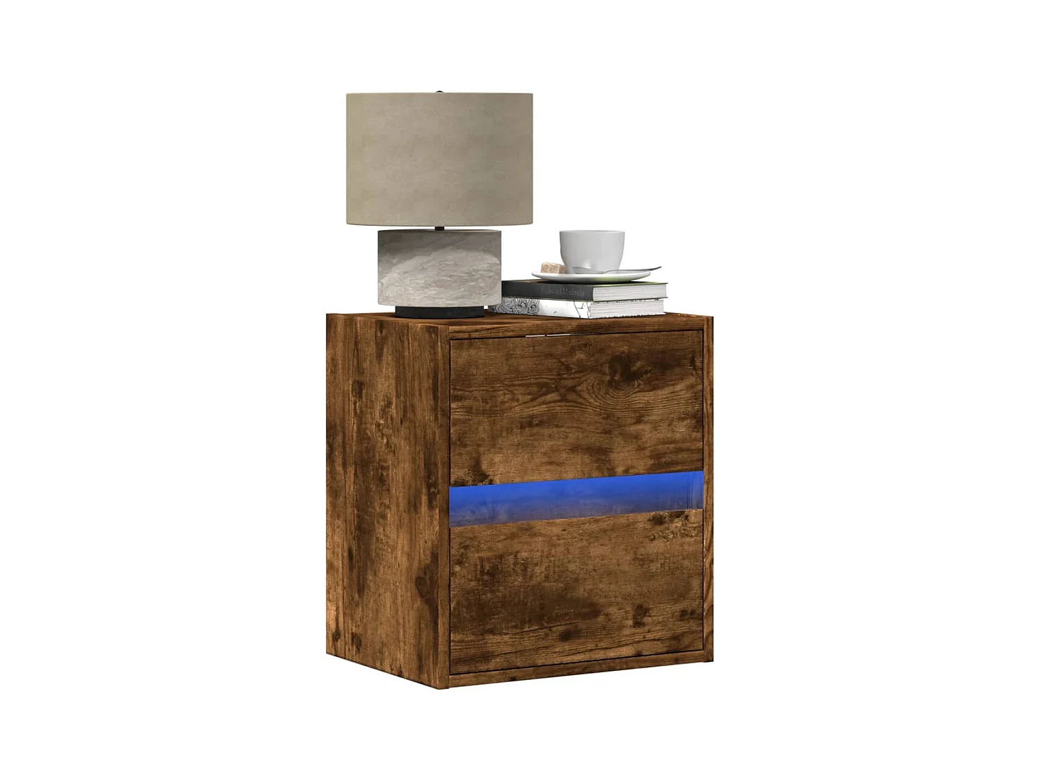Table de chevet murale avec lumières LED chêne fumé