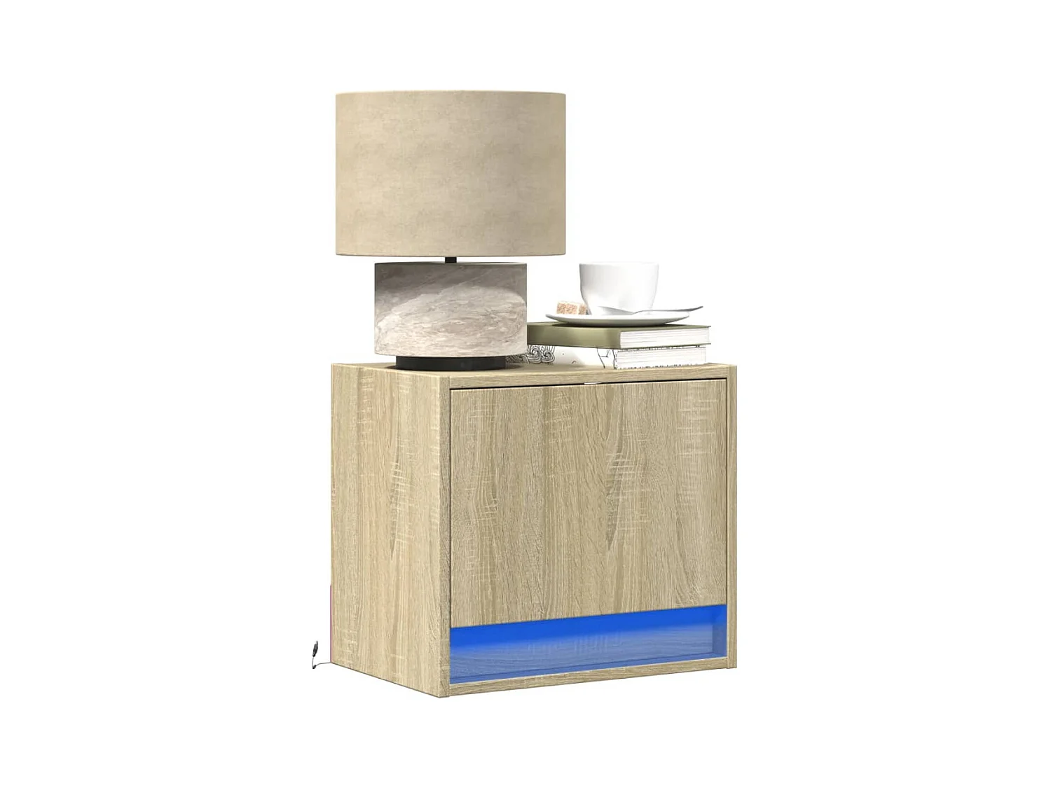 Tables de chevet murales avec lumières LED 2 pcs chêne sonoma