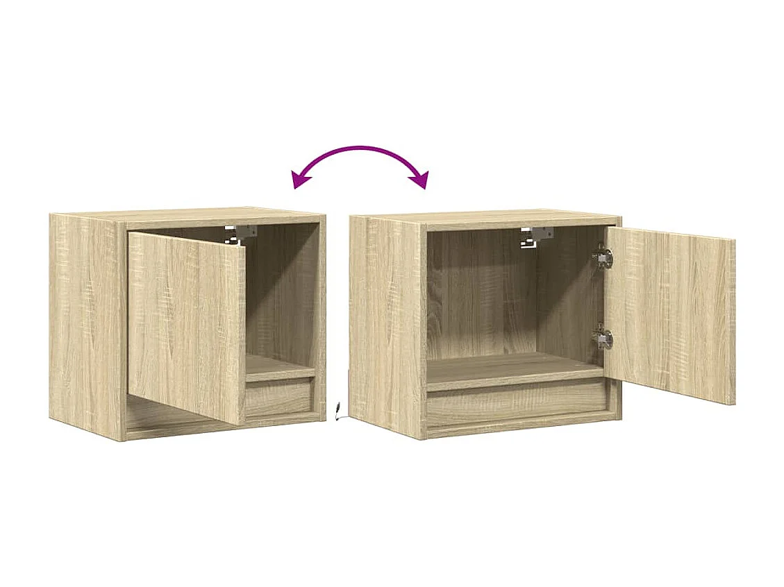 Tables de chevet murales avec lumières LED 2 pcs chêne sonoma