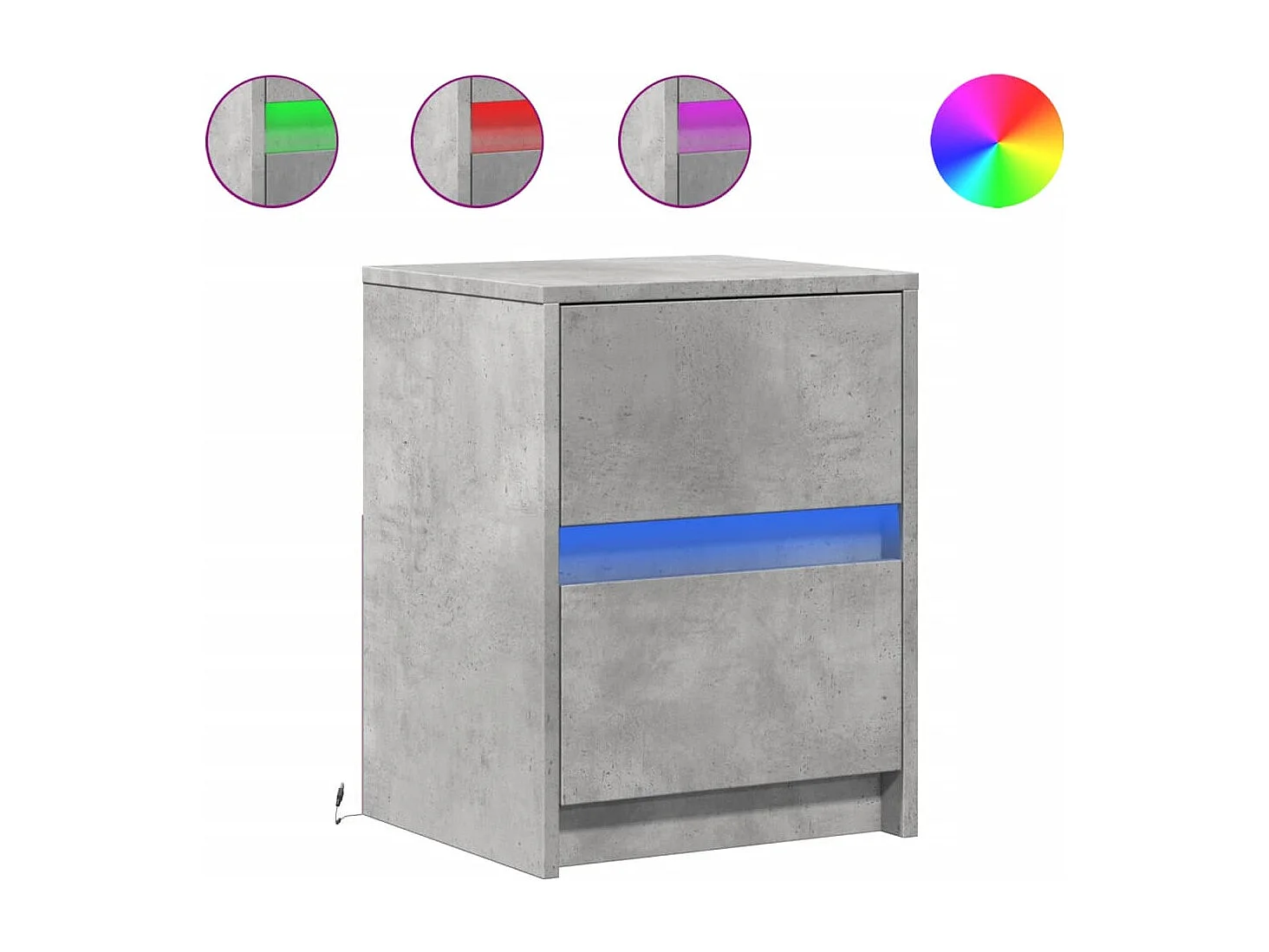 Mesas cabeceira c/ LEDs 2 pcs derivados madeira cinza cimento