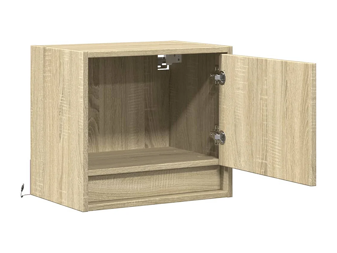 Mesita de noche de pared con luces LED roble Sonoma