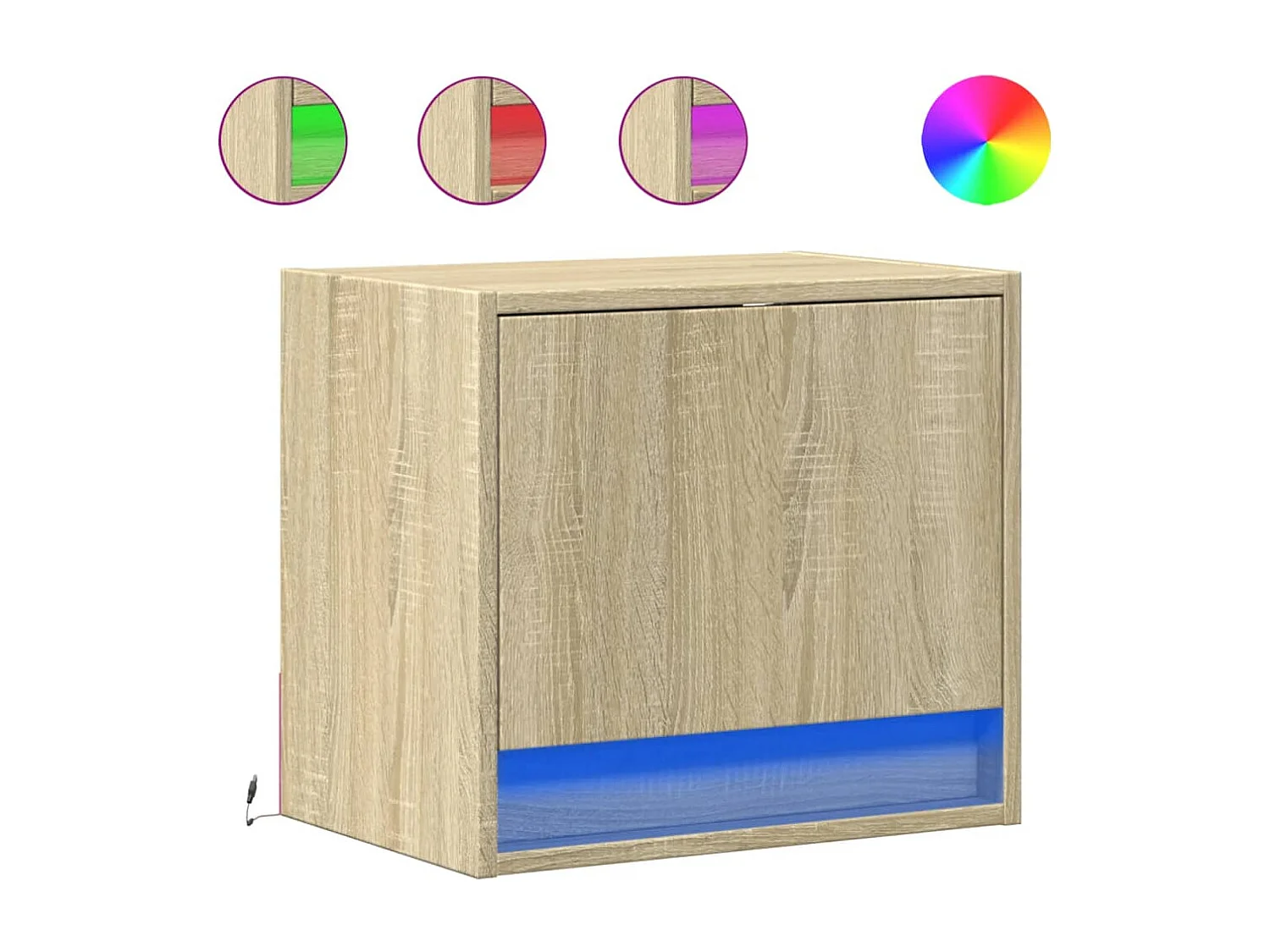 Mesa de cabeceira de parede com luzes LED carvalho sonoma