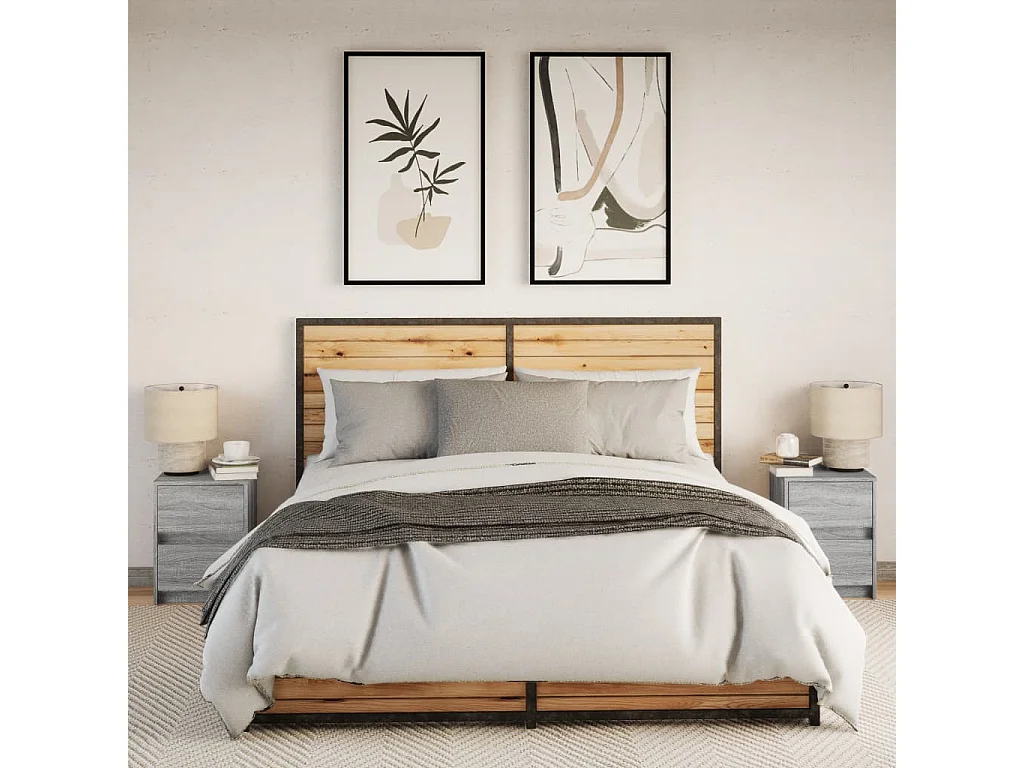 Armoires de chevet et lumières LED 2 pcs sonoma gris