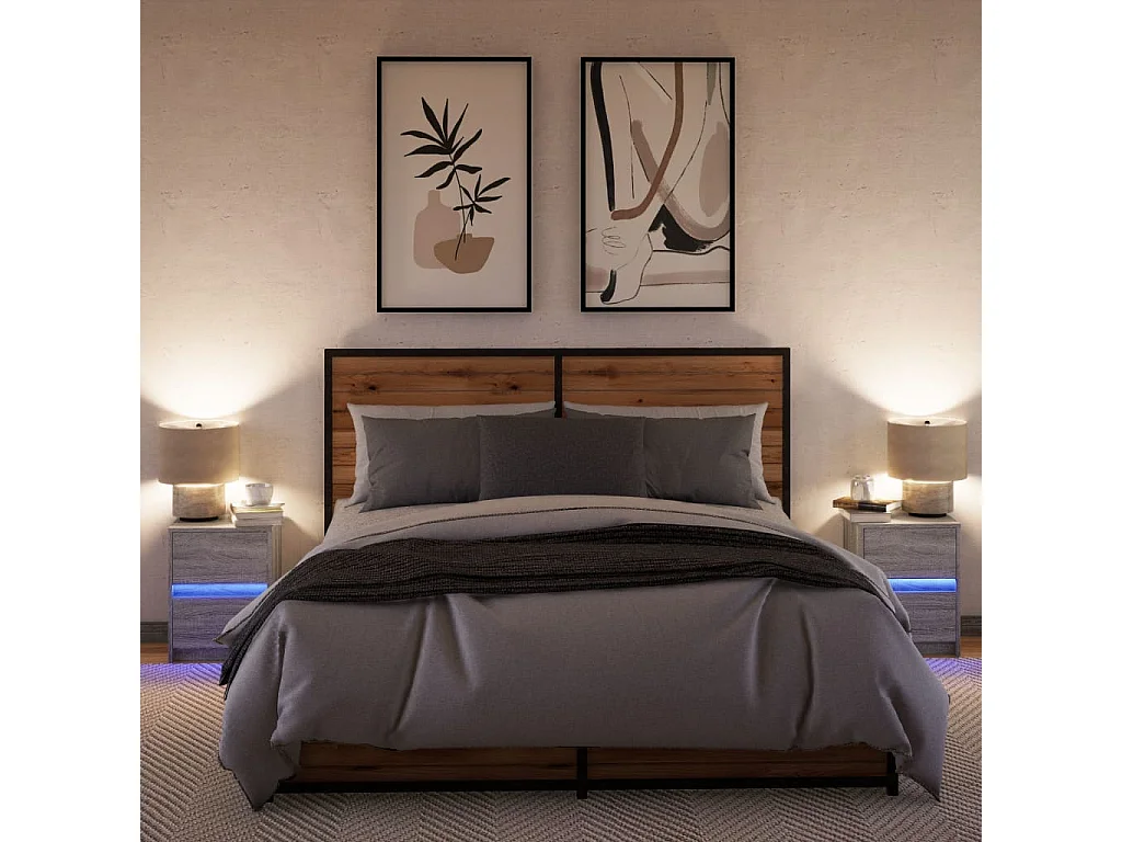 Armoires de chevet et lumières LED 2 pcs sonoma gris