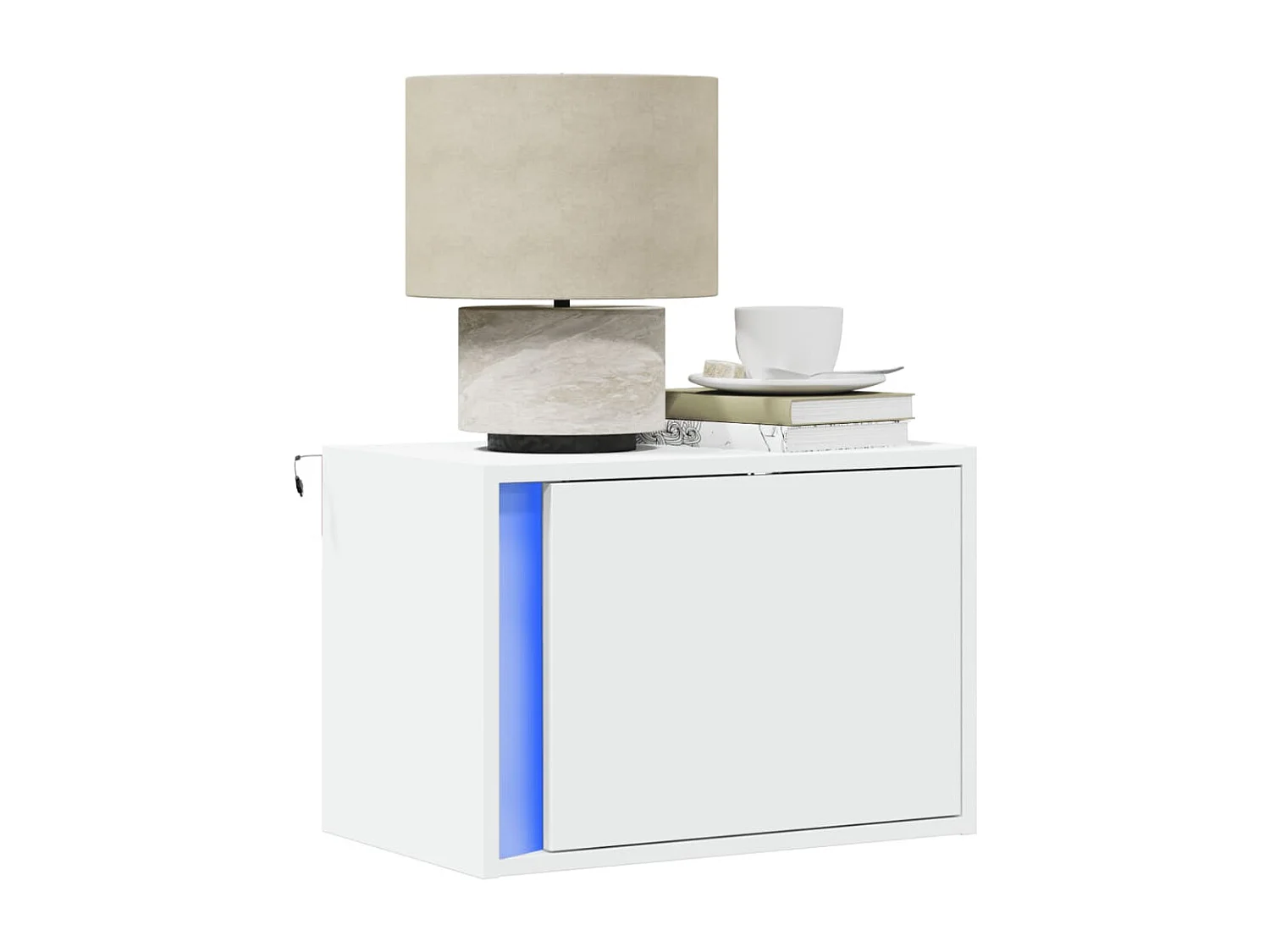 Tables de chevet murales avec lumières LED 2 pcs blanc