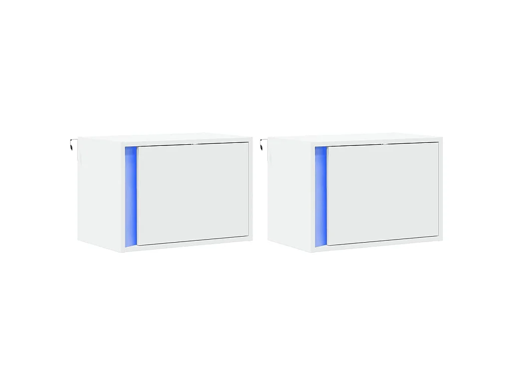 Tables de chevet murales avec lumières LED 2 pcs blanc
