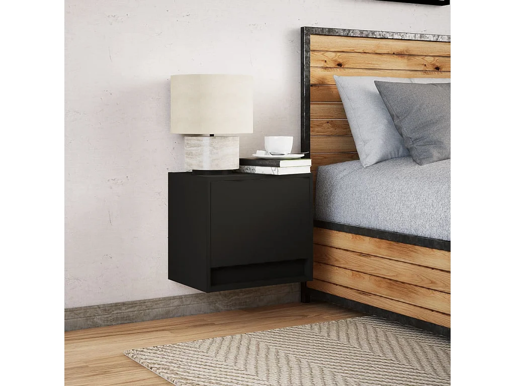 Mesa de cabeceira de parede com luzes LED preto