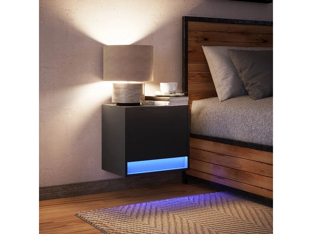 Mesa de cabeceira de parede com luzes LED preto