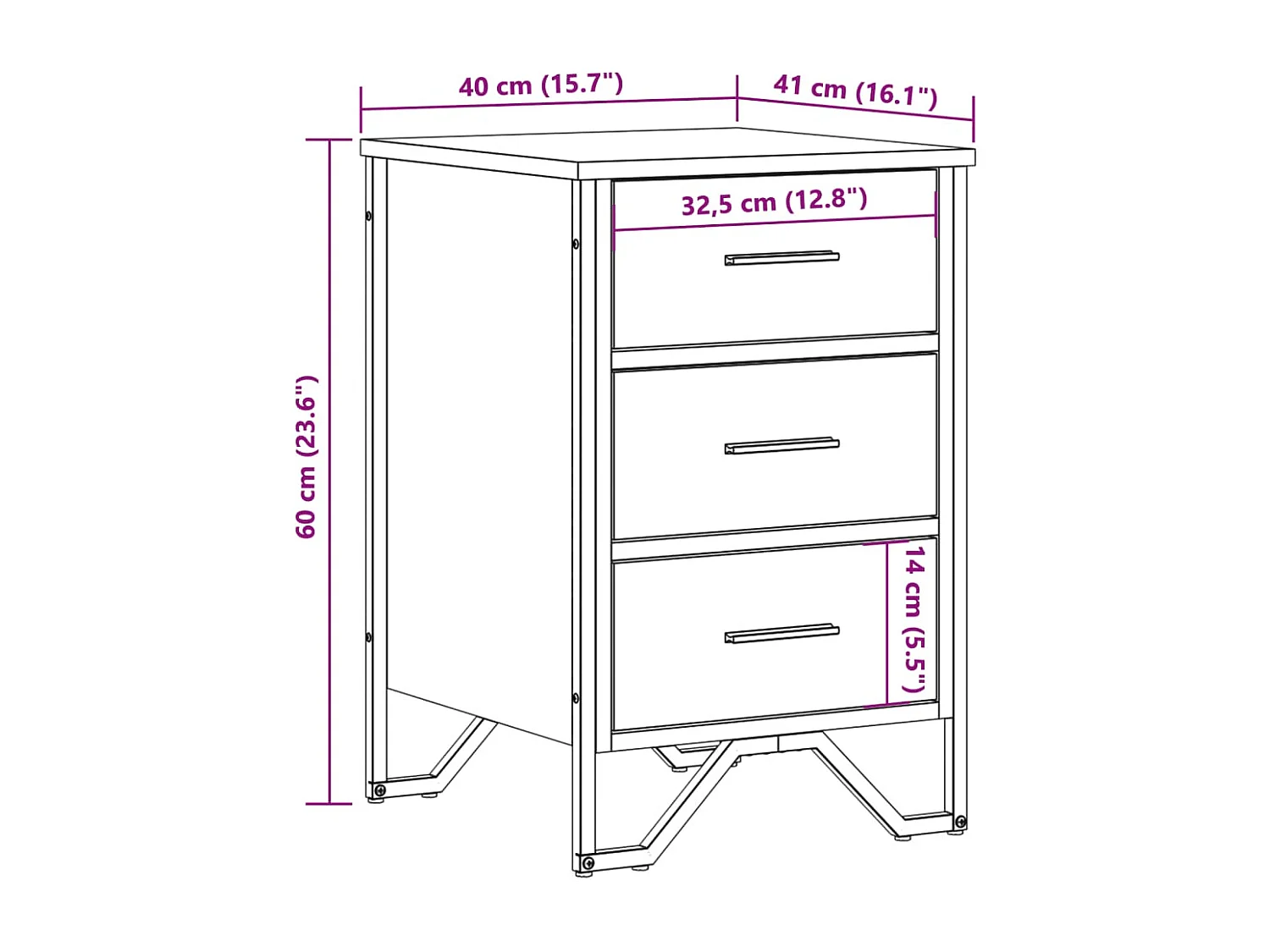 Table de chevet chêne fumé 40x41x60 cm bois d'ingénierie