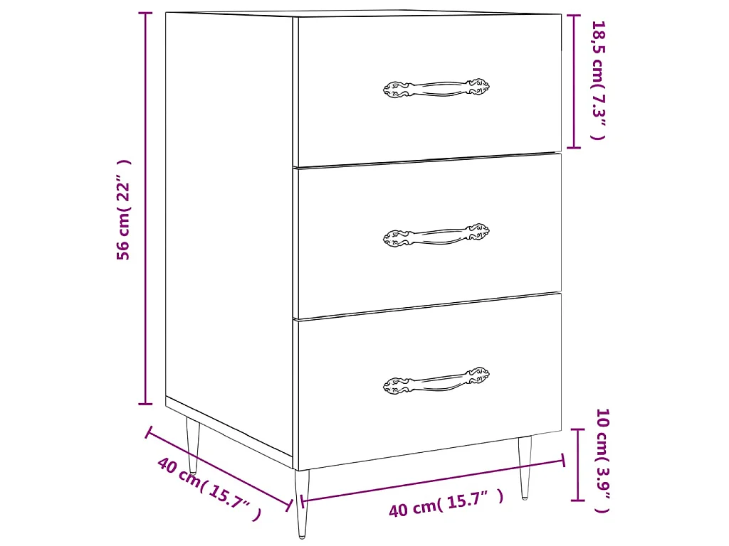 Table de chevet blanc 40x40x66 cm bois d'ingénierie