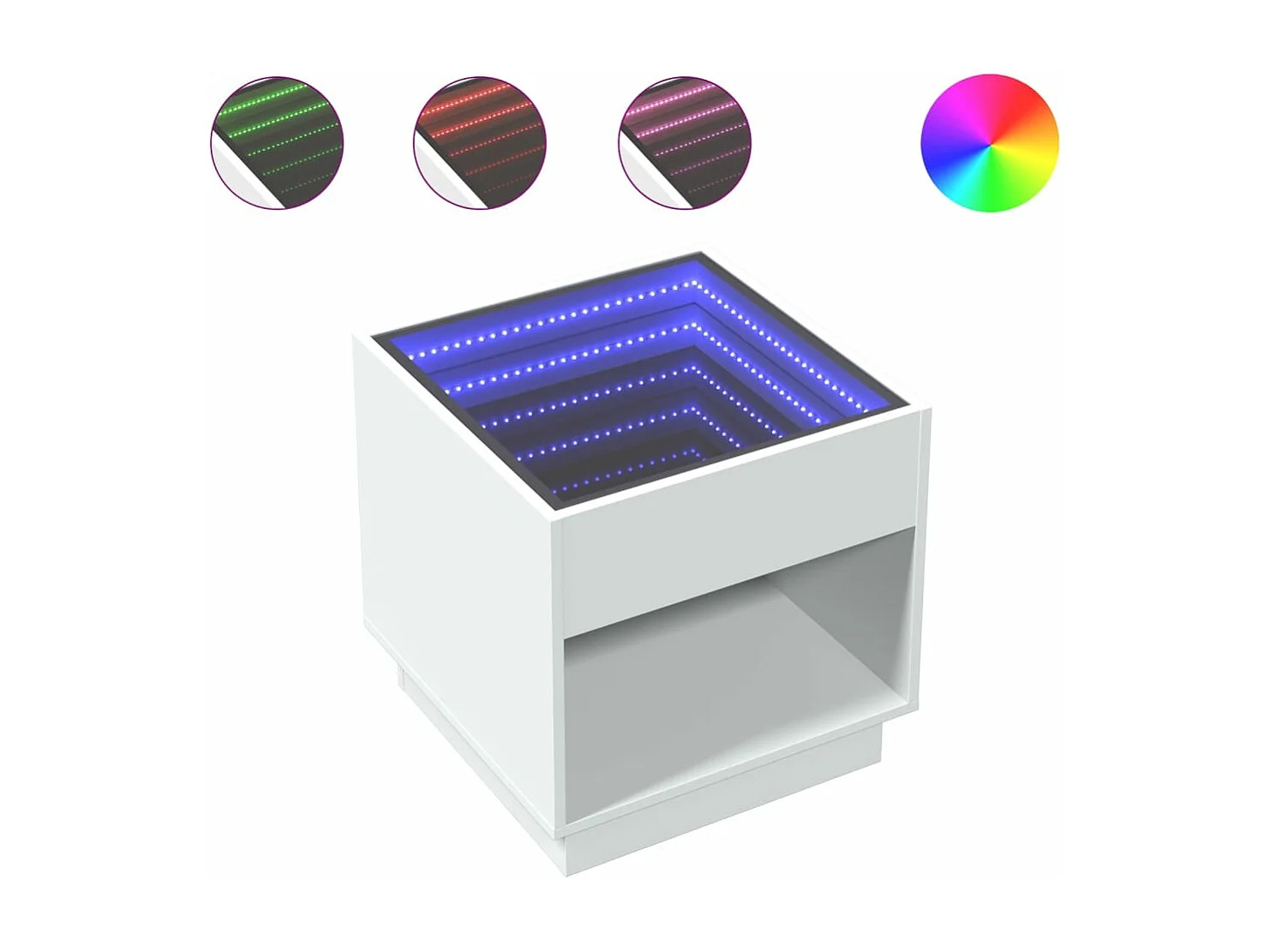 Table de chevet avec LED infini blanc 50x50x50 cm