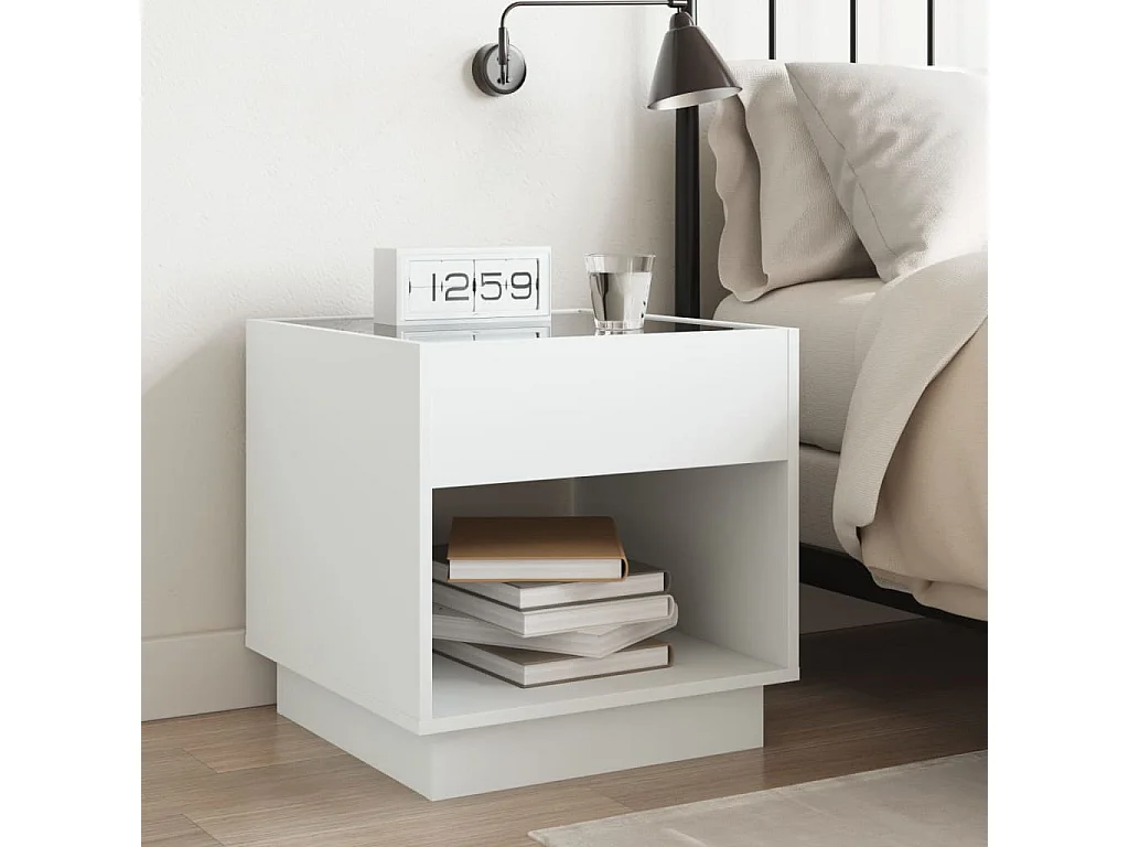 Table de chevet avec LED infini blanc 50x50x50 cm