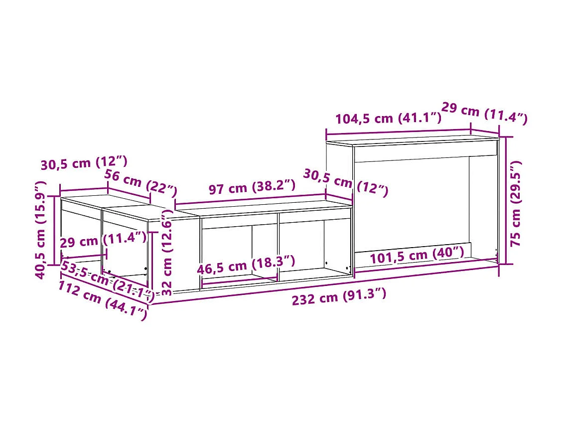 Nachtkastje met bureau 232x112x75 cm massief grenenhout wit