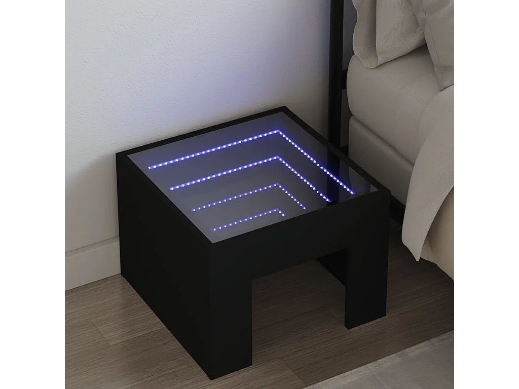 Table de chevet avec LED infini noir 40x40x30 cm