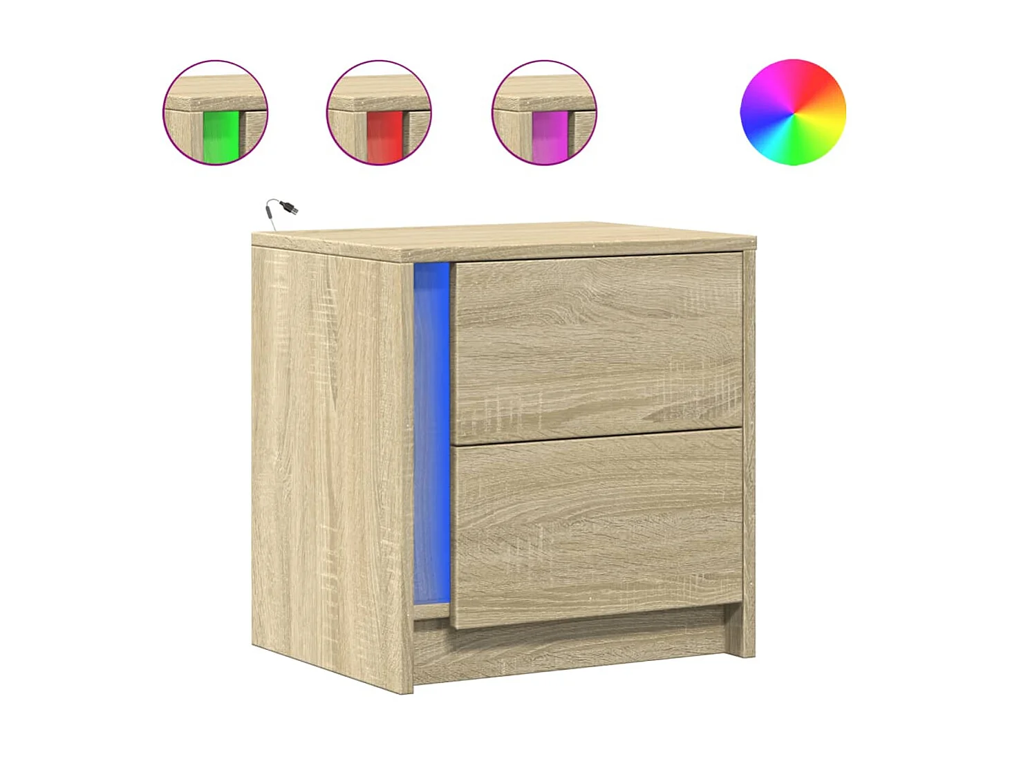 Armoire de chevet avec lumières LED chêne sonoma