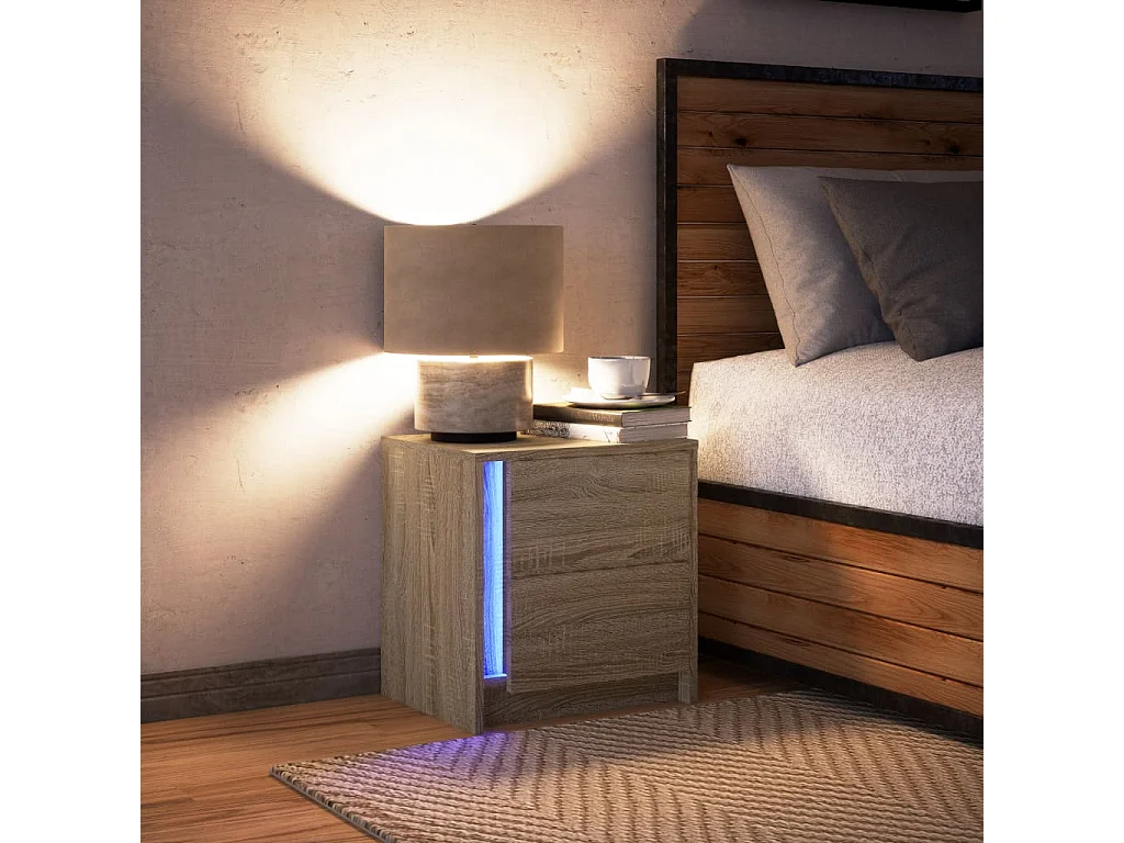 Armoire de chevet avec lumières LED chêne sonoma