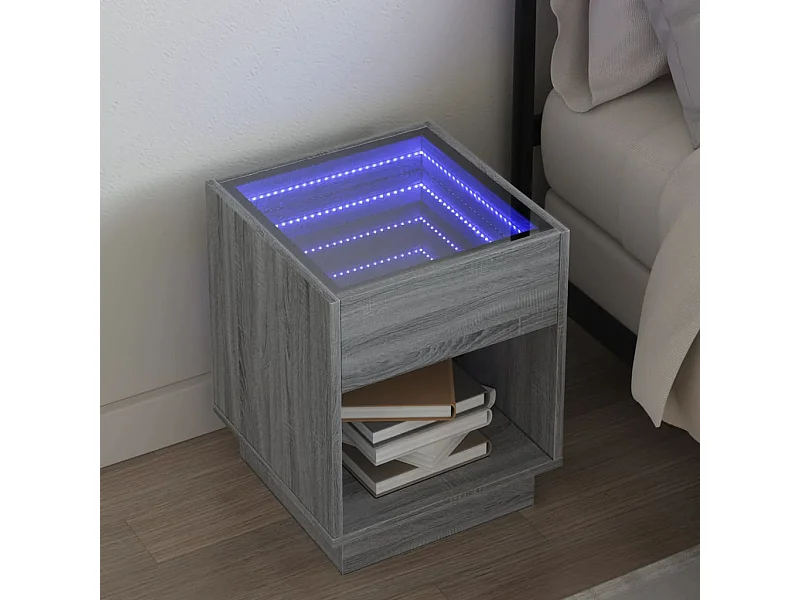 Table de chevet avec LED infini sonoma gris 40x40x50 cm