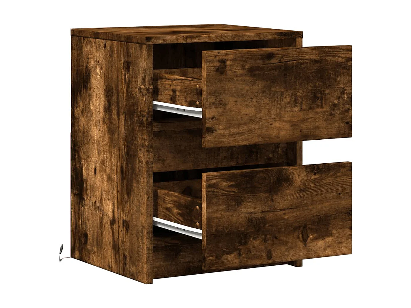 Armoires de chevet et lumières LED 2 pcs chêne fumé