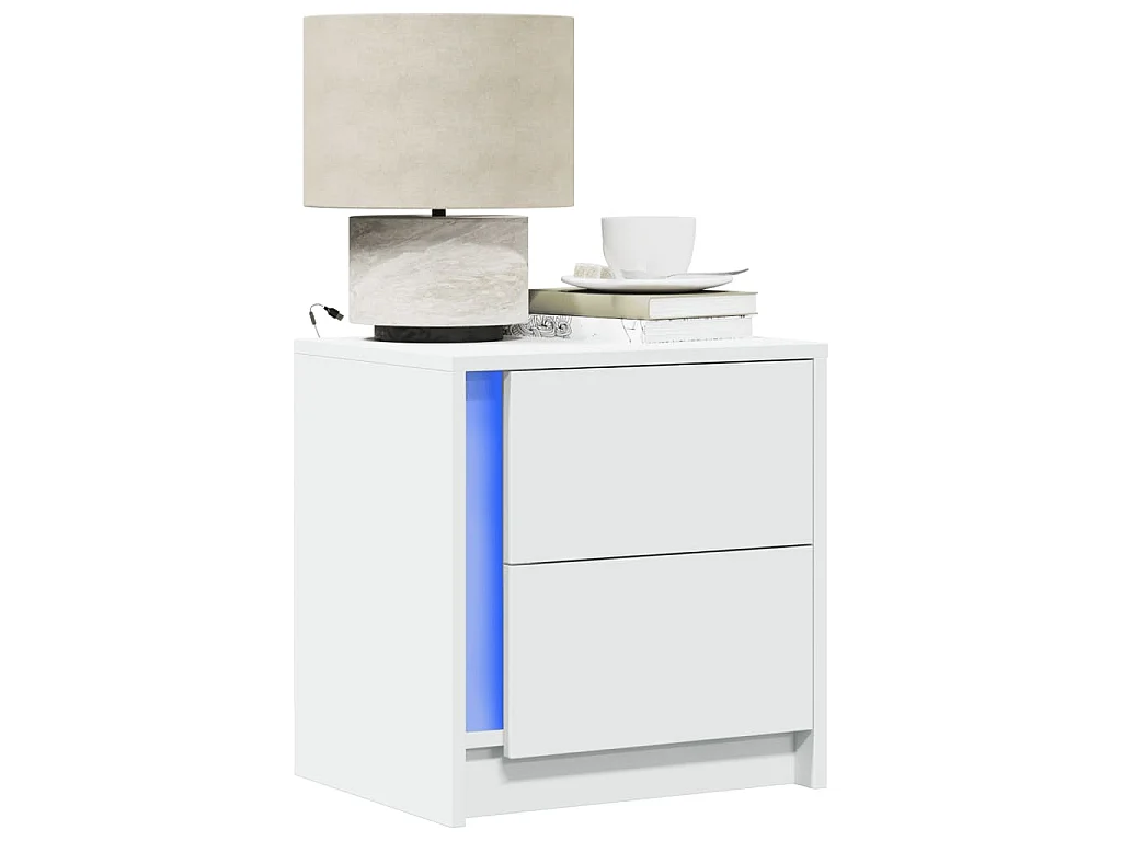 Comodino con Luci LED Bianco in Legno Multistrato