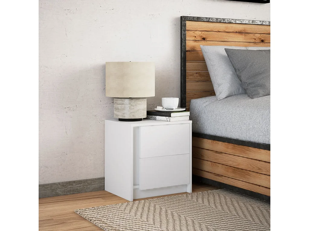 Comodino con Luci LED Bianco in Legno Multistrato