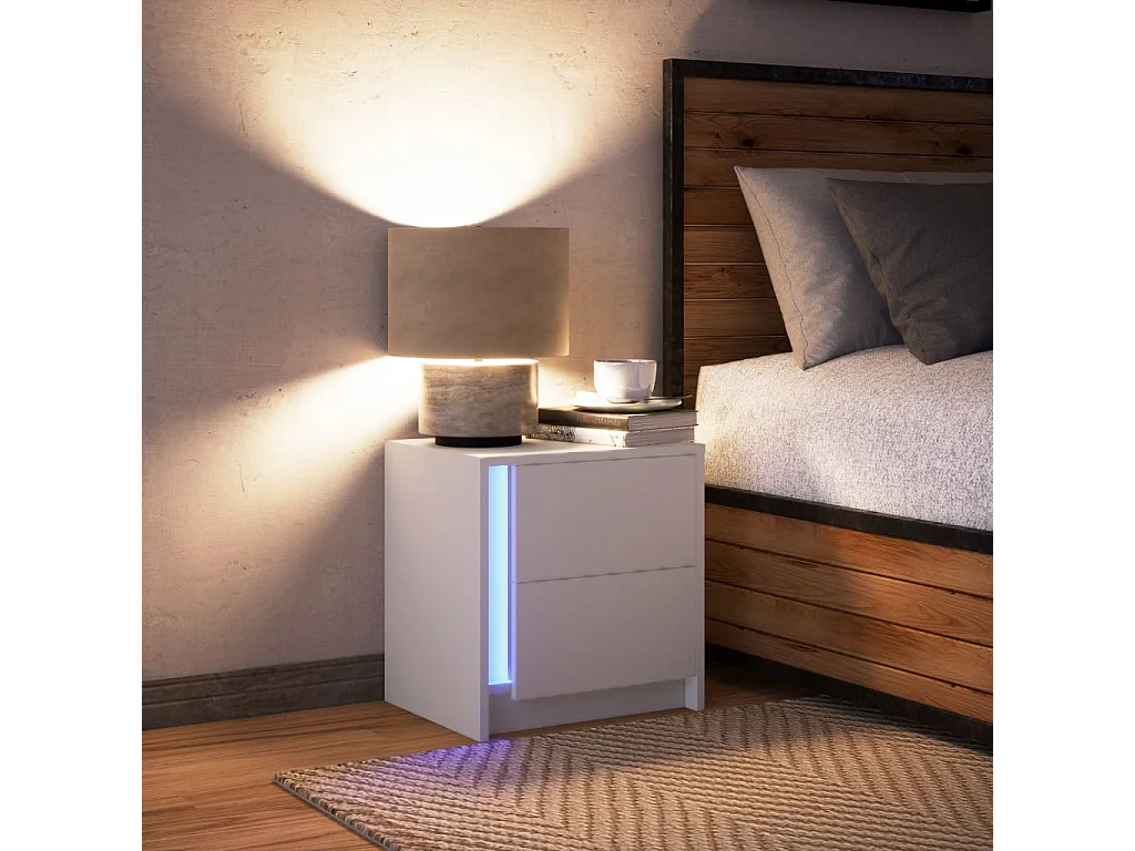 Armoire de chevet avec lumières LED blanc bois d'ingénierie