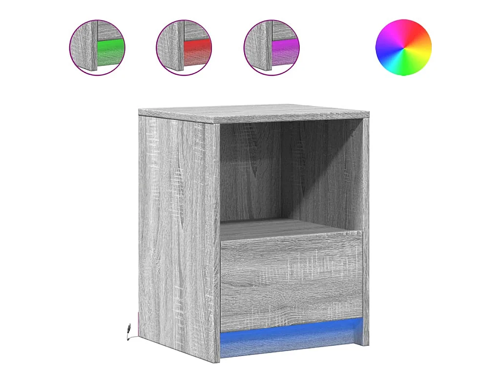 Armoires de chevet et lumières LED 2 pcs sonoma gris