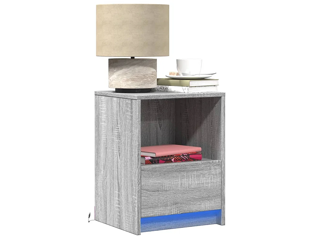 Armoires de chevet et lumières LED 2 pcs sonoma gris